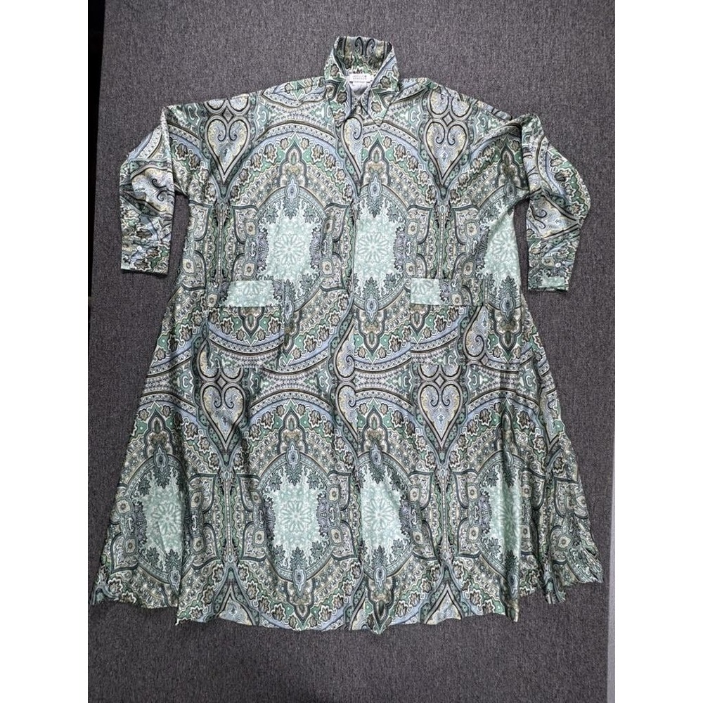 Molly Bracken Shirt Dress Womens Large Green Paisley Long Sleeve Maxi